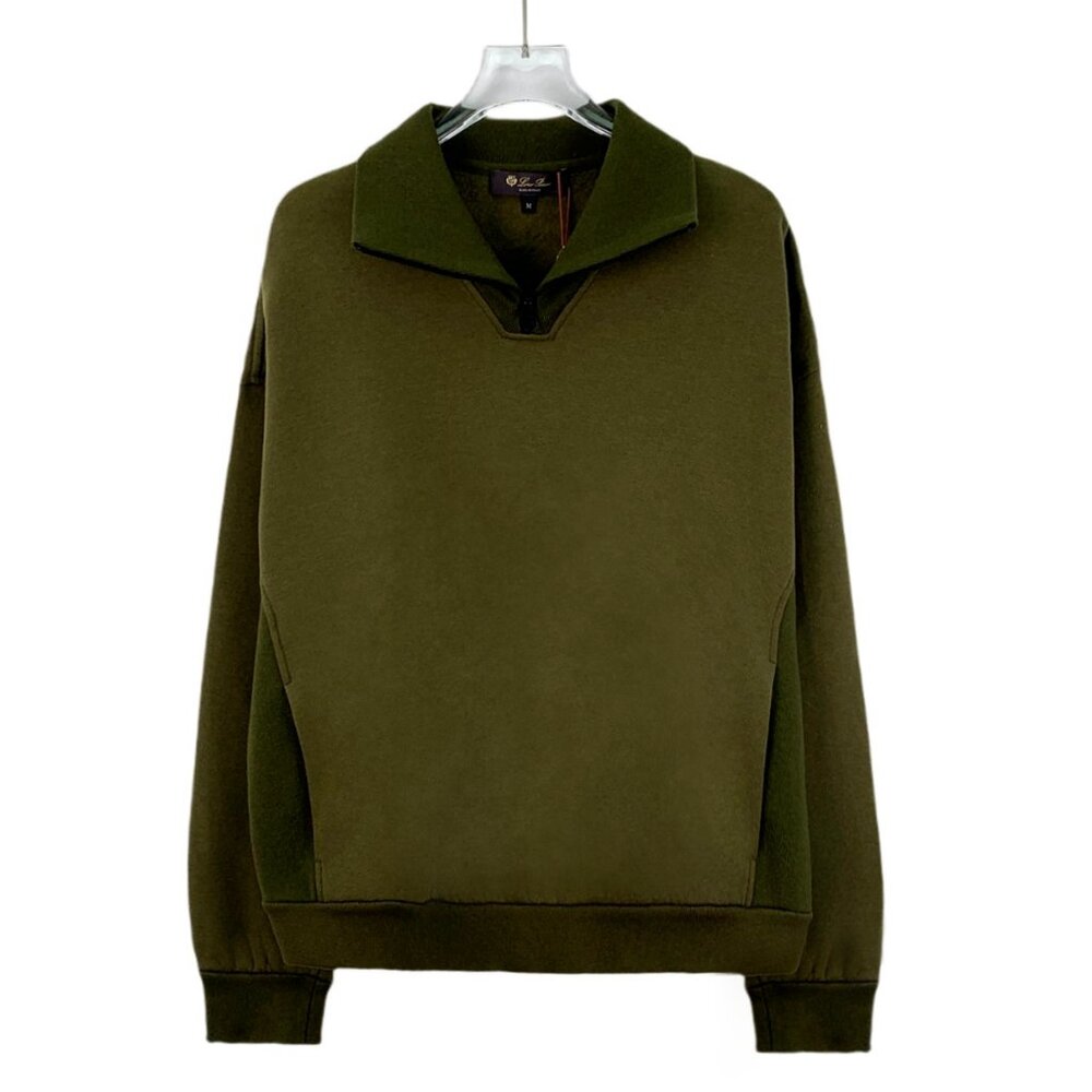 EW0044 Loro Piana lp Army Green Cotton Lapel Long Sleeve Sweatshirt Size M With
